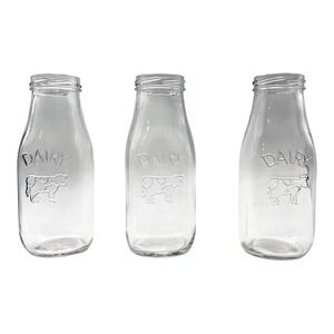 Lot of 3 Circleware Country "Dairy" Milk Bottles - 10.5 oz Drinking Glasses Farm